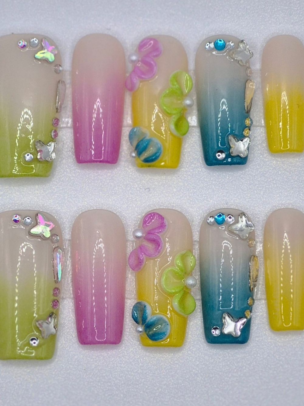 Medium Long Square Press On Nails Pixie Candy Carnival Handmade